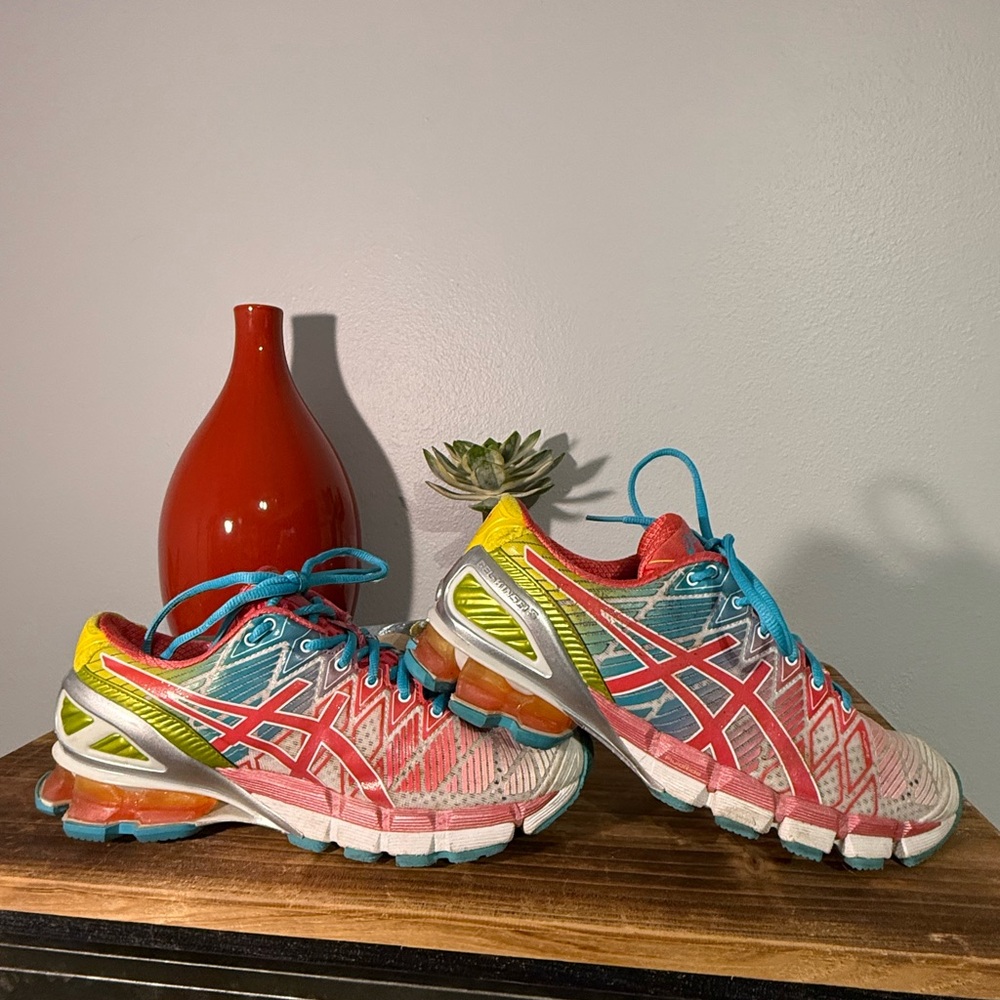 ASICS Women's Sz 7.5 Gel Kensei 5 Sea, Tea Berry & Yellow Running Shoes - Picture 2 of 7